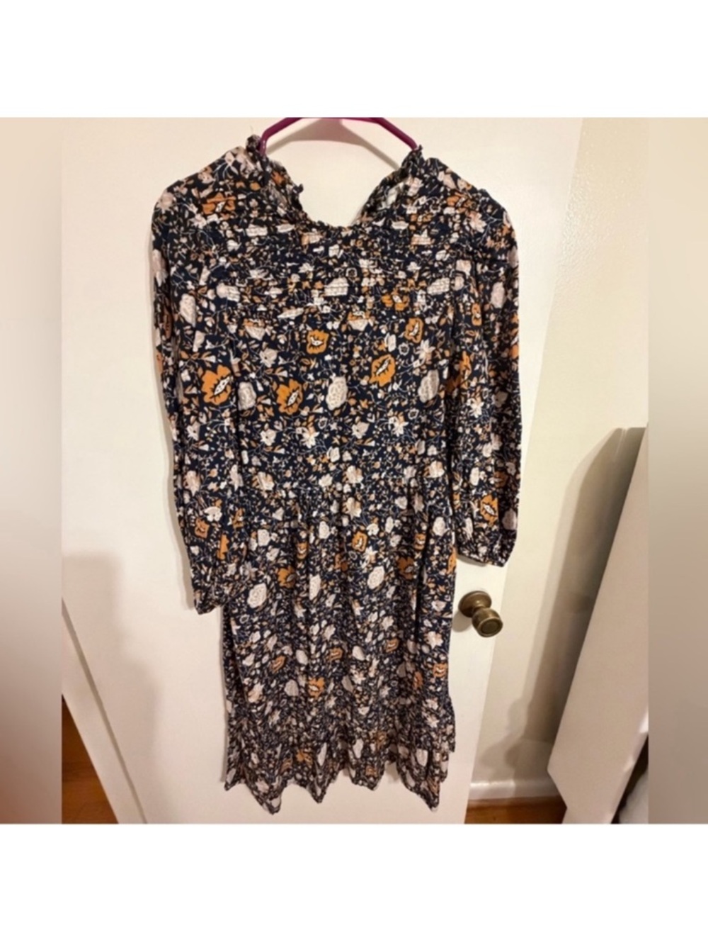 Universal Thread Navy Floral Midi Dress with Mustard Accents